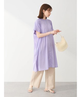 Green Parks インド綿　パイピングバンドカラーシャツチュニック Purple