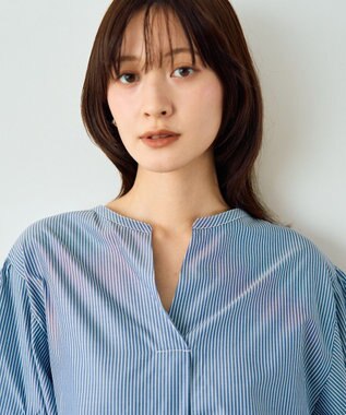 YECCA VECCA タックスリーブスキッパーブラウス Stripe Navy