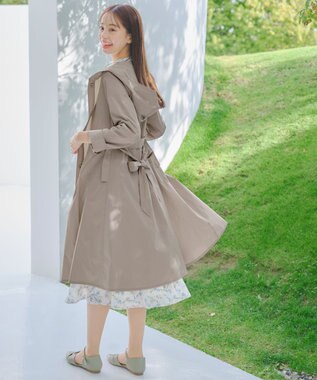 Tiaclasse 【洗える】撥水フードフレアコート グレージュ