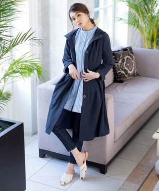 Tiaclasse 【洗える】撥水フードフレアコート ネイビー