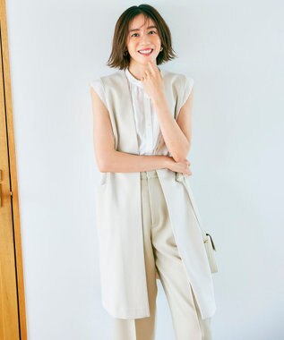 23区 【洗える】シアーストライプ ノースリーブ ブラウス ホワイト系