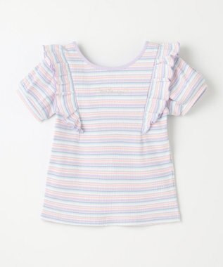 ANY KIDS オン・オフショルダー ボーダー Tシャツ ラベンダー系