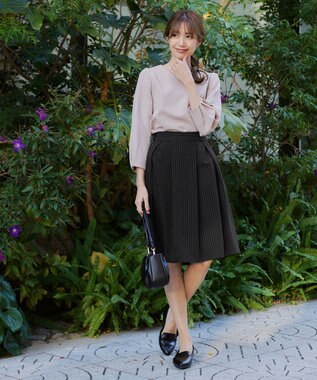 Tiaclasse 【洗える】大人上品なフレアタックスカート ブラックストライプ