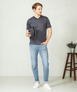 JOSEPH ABBOUD 【吸水速乾】リネンハニカムTシャツ ダルブルー系