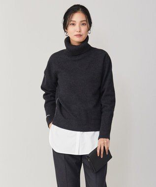 ICB L ミルドウール オフタートルプルオーバー チャコール系