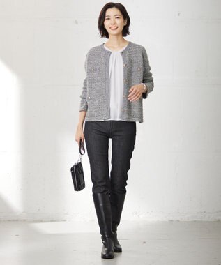 J.PRESS LADIES 【洗える】TWEEDY ニット ジャケット ライトグレー系5