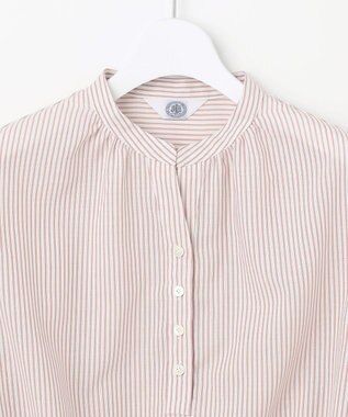 J.PRESS LADIES 【洗える】ドビー強撚ストライプ コクーンシルエット ブラウス ピンク系1
