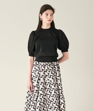 GRACE CONTINENTAL ラメシアーパフニットトップ ブラック