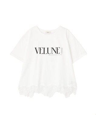earth music&ecology 裾レースロゴプリントTシャツ Off White
