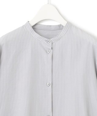 ICB 【洗える】CRySiタイプライター ボウタイ付きバンドカラーシャツ ライトグレー系柄