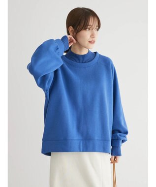 Green Parks 裏起毛ニットリブドッキングプルオーバー Blue