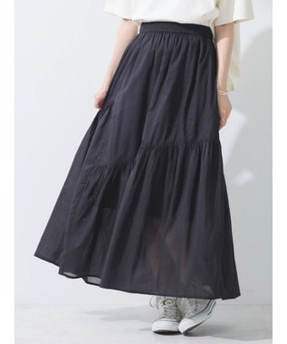 earth music&ecology コットンボイルランダム切替フレアスカート Black