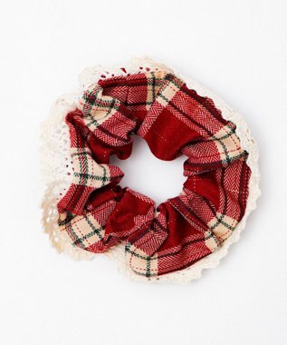 WEGO Lレースフリルラメチェックシュシュ レッド