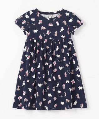 ANY KIDS カットソー サマー ワンピース ネイビー×ネコ