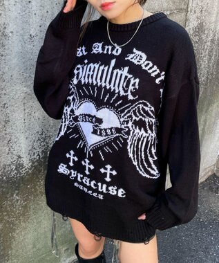 WEGO ウイングハートダメージニット ブラック