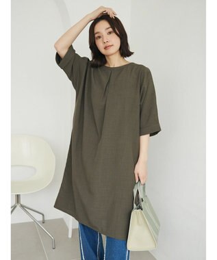 Green Parks 前後２ｗａｙミディ丈タックワンピース Khaki