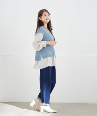 Tiaclasse L ベストドッキングトップスチュニック ブルー×グレー