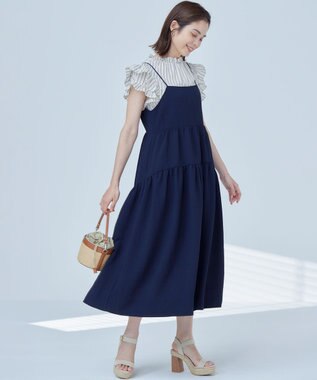 組曲 【WEB限定】クレープストレッチ ティアードキャミワンピース ネイビー系