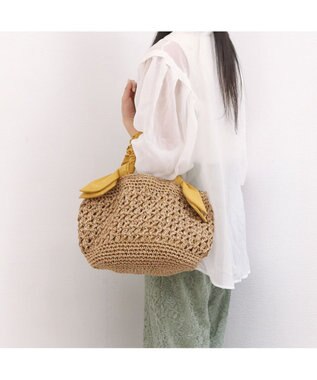 UNBILLION カシュカシュ cachecache / 下がりリボン柄編みトート マスタード