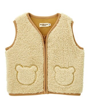 MIKI HOUSE HOT BISCUITS 【70-110cm】 もこくま顔ドン ボアフリースベスト アイボリー