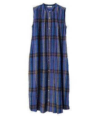 earth music&ecology 綿ＰＵクレープワンピース（ｃｈｅｃｋ柄） Blue