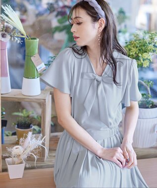 Tiaclasse 【洗える】リボンタイプリーツワンピース サックス