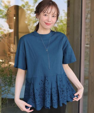 【洗える】刺繍レースドッキングカットソートップス