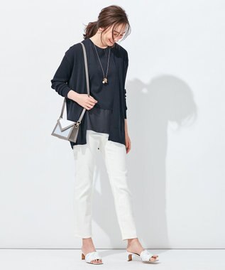 自由区 【洗える】ハイツイストコットンアセテート ニットカーディガン ネイビー系