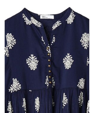 CRAFT STANDARD BOUTIQUE インド綿混フラワーモチーフワンピース Navy