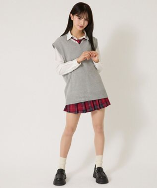 WEGO 【SCHOOLITEM】無地ニットベスト 杢グレー