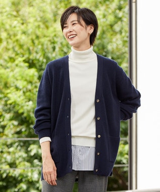 J.PRESS LADIES 【洗える】SEMI WORSTED カーディガン ネイビー系
