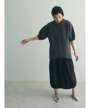 Green Parks ａ．異素材切り替えバルーンワンピース Charcoal Gray