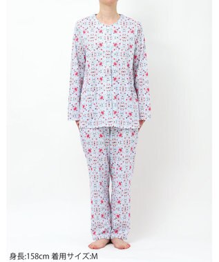 WACOAL パジャマ 長袖 長ズボン 綿100%(本体) 天竺素材 ミントン レディース NDX563 /ワコール サックス