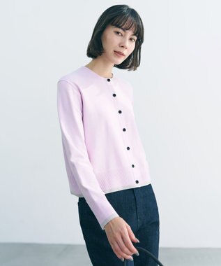 UNFILO マイビューティニット バイカラー カーディガン ライラック×グレージュ