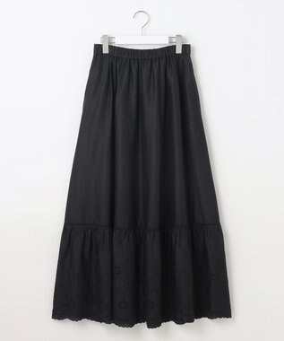 自由区 L 【カタログ掲載・接触冷感・洗える】エンブロイダリーローンティアード スカート ブラック