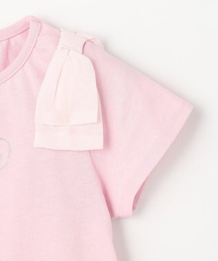 ANY KIDS 【綿100%】肩リボン×ラインストーンロゴ 半袖Tシャツ ピンク