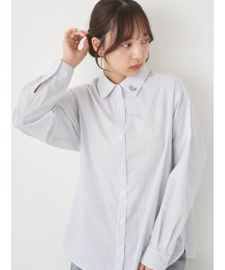 earth music&ecology ワンポイントロゴシャツ Stripe Gray