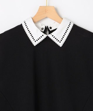 組曲 【先行予約】フレンチテリー 刺繍襟 ペプラムカットソー ブラック系