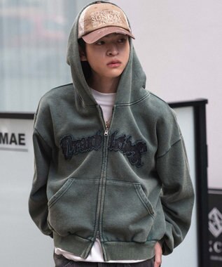 WEGO 【ユニセックス着用ITEM/MLサイズ展開】ショートグラフィックZIPパーカー ダークグリーン