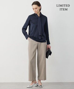 ICB 【WEB限定】 ドレープサテン ボウタイブラウス ネイビー系