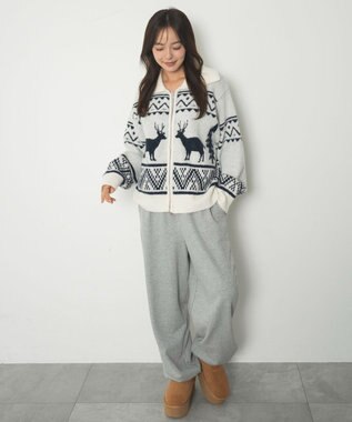 WEGO 雪柄ダブルジップニット ホワイト