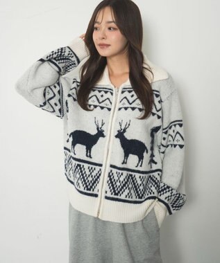 WEGO 雪柄ダブルジップニット ホワイト