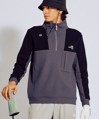 PW CIRCULUS 今が旬トップス！【ドライな肌触り / UV遮蔽率98.9% UVカット / ストレッチ】【MEN】ワッフルハーフジップトップス  ゴルフ グレー系