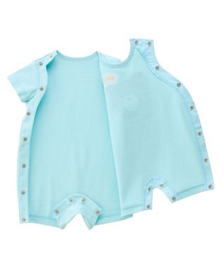 MIKI HOUSE HOT BISCUITS 【70-80cm】カラフルビーンズ フェイスプリント ショートオール ブルー