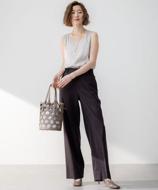 23区 【Oggi5月号掲載/洗える】リネンレーヨンストレッチ ワイド パンツ ダークブラウン系