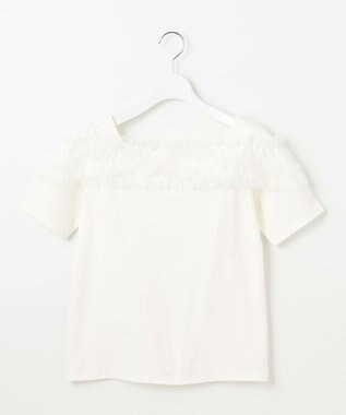 Feroux 【洗える・汗ジミが目立たない】デコルテチュール カットソー ホワイト系