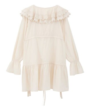 earth music&ecology 【綿100％】サイドリボンラッフルミニワンピース Ecru