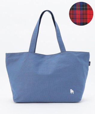 J.PRESS LADIES 【完全受注生産】ポーチ付き キャンバス トートバッグ ダルブルー×レッドチェック系