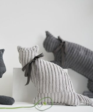 LOOM&SPOOL GRA綿毛布猫クッション ライトグレー