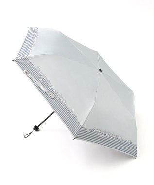 23区 【晴雨兼用/UVカット】ボーダーチェーン柄 折り畳み傘 ライトグレー系